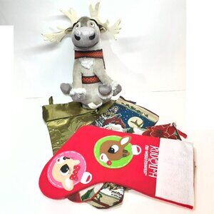 5 Christmas Stockings and 1 - 13” Reindeer -